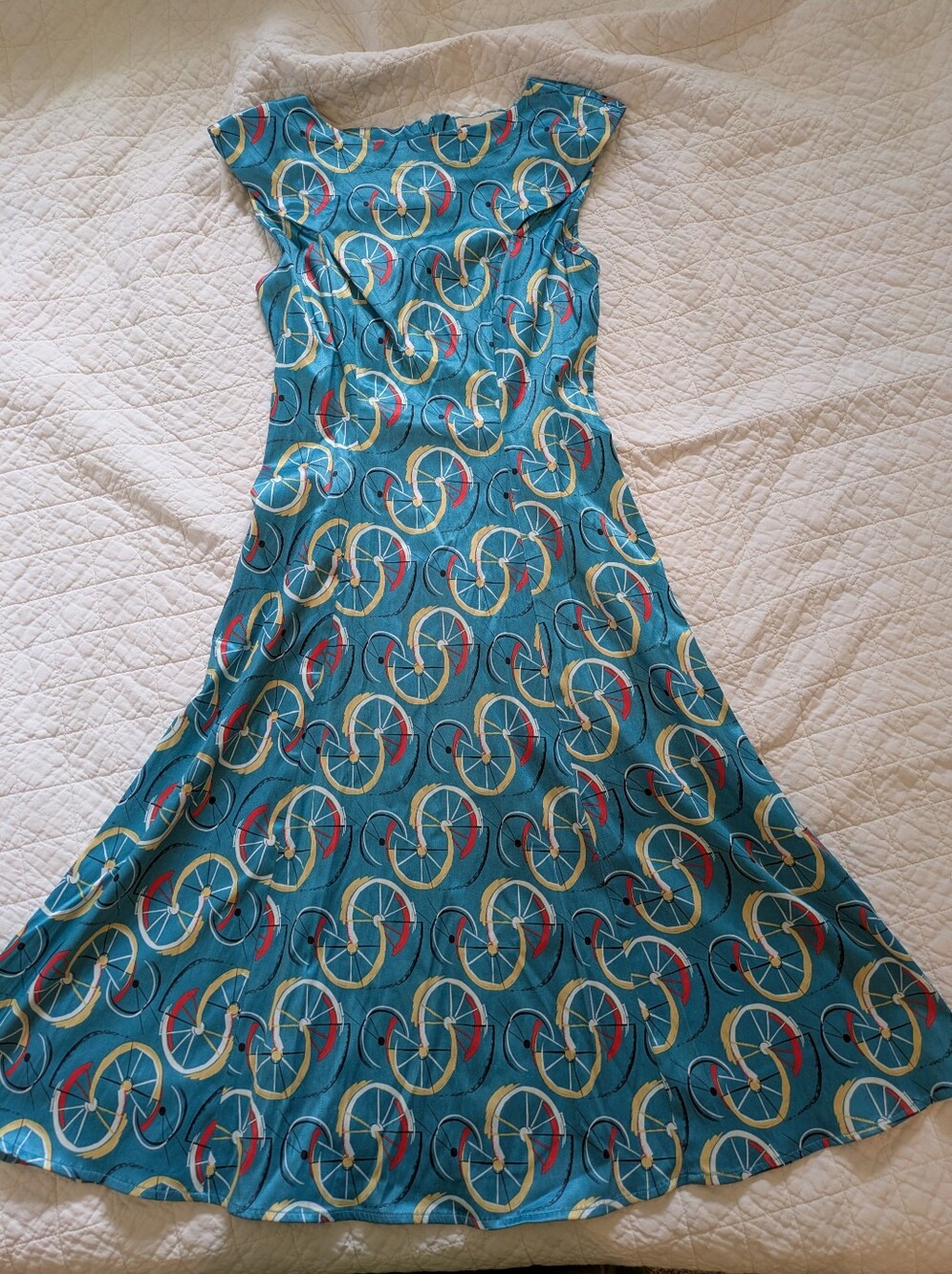 Tatyana Teal Midi Dress with Bicycle Print